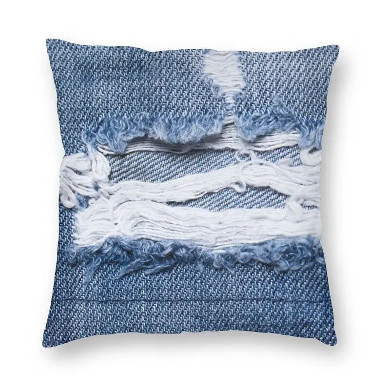 

Custom Ripped Denim Texture Pillow Case Home Decor 3D Double Side Printed Blue Jeans Pattern Cushion Cover for Car