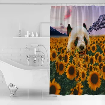 

Sunflower Panda Mountain Peak Sky Shower Curtains Waterproof Polyester Fabric Bathroom Shower Curtain &12 Hooks