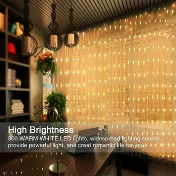 

300 LEDs Curtain Fairy Lights USB String Hanging Wall Lights Wedding Party Decor can CSV