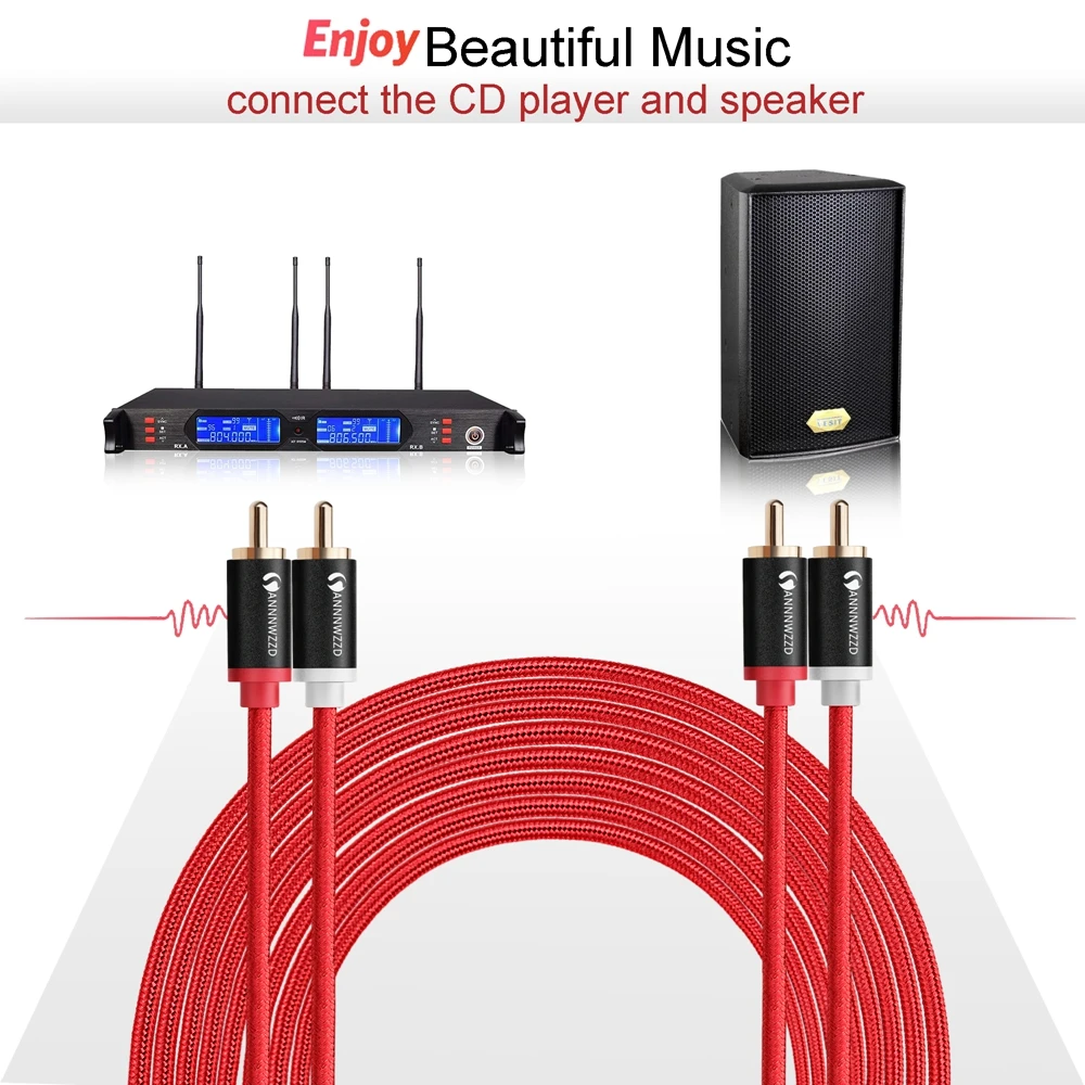 RCA Cable 2RCA to 2RCA Male to Male Audio Cable OFC AV Audio Cable 10m for Home Theater DVD TV Amplifier CD Soundbox 2RCA Cable