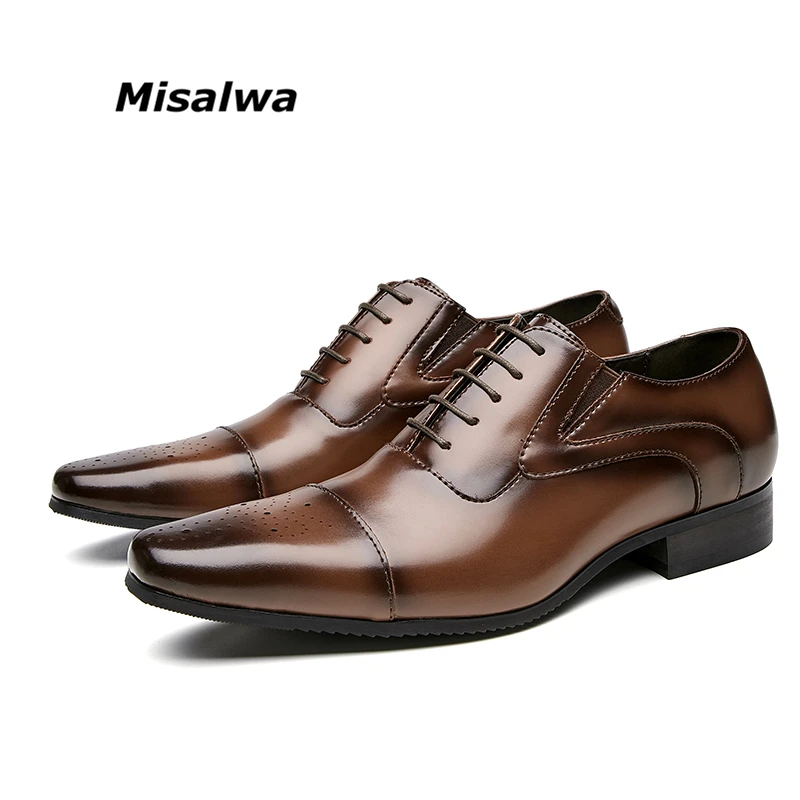 

Misalwa Triple Joint Handcrafted Men's Genuine Leather Formal Shoes Cap Toe Oxford Italian Carved Dress Shoes for Business Men