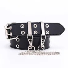 

Double Hole Belts for Women Fashion Pin Buckle Belt Punk Style Leather Waistband with Chain Belt for Jeans Pants