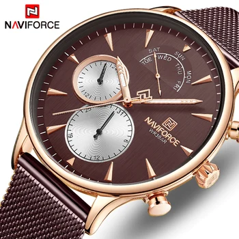 

Top Luxury Brand NAVIFORCE New Fashion Business Mans Quartz Watch Military Stainless Steel Mesh belt waterproof Sport Male Clock