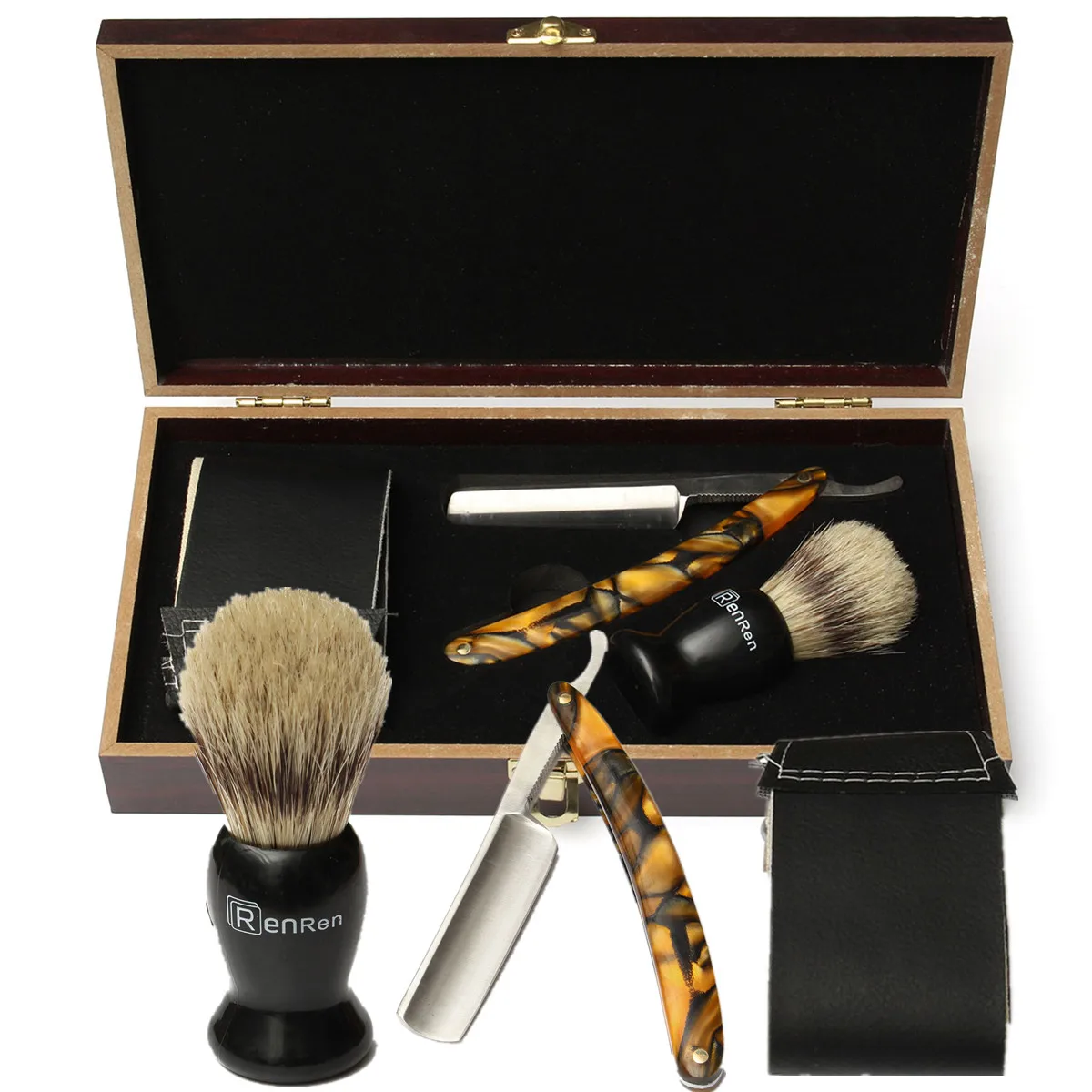 Preise 4Pcs Vintage Manuelle Rasierer Kits Mit Holz Box Geschenke Barber Halter Folding Rasiermesser Rasieren Bart Cutter