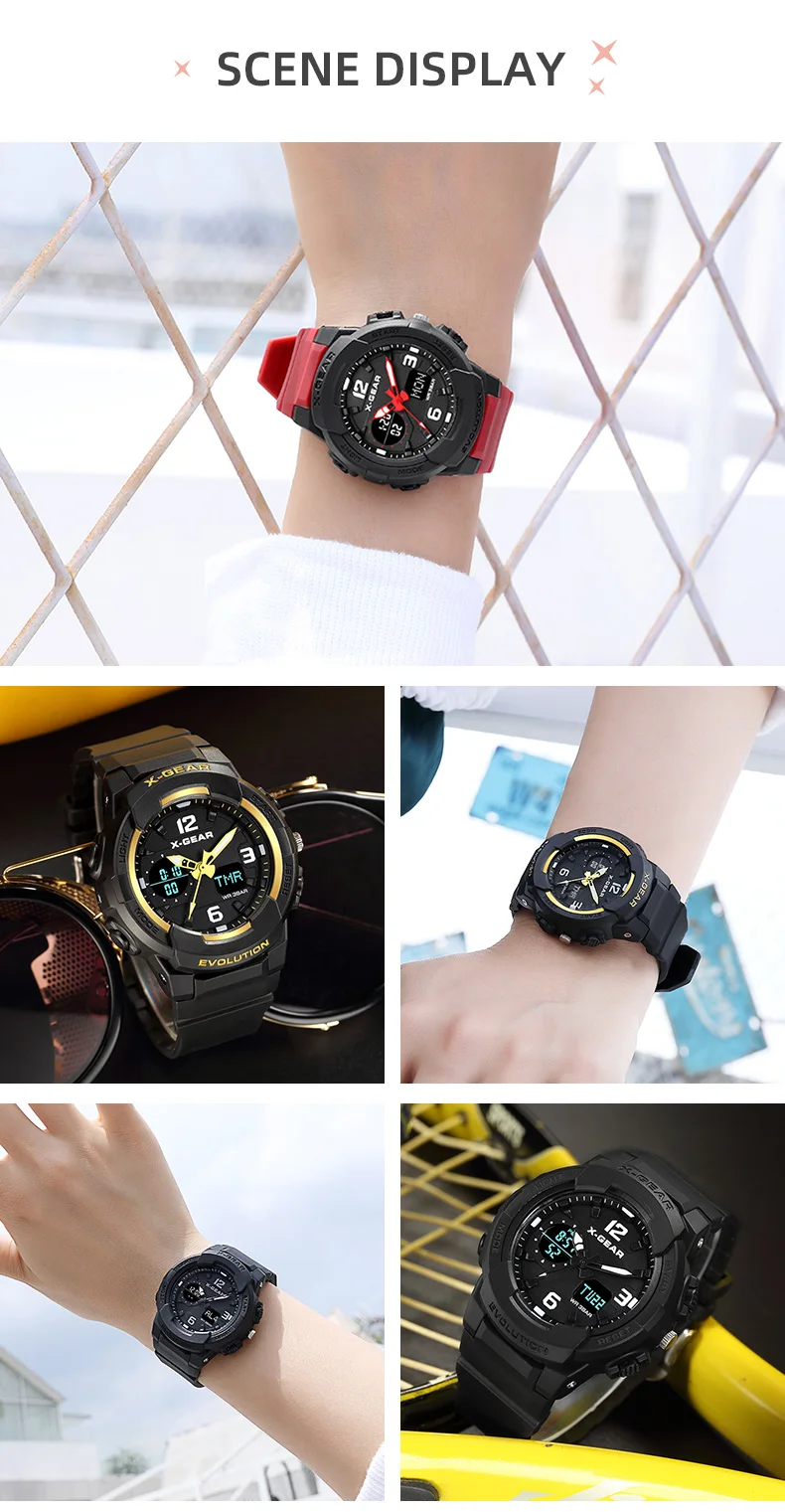 X-GEAR, женские часы, водонепроницаемые, розовое золото, спортивные часы, для девушек, 952, часы, повседневные, розовые, для девушек, часы, для женщин, кварцевые, цифровые часы, светодиодный