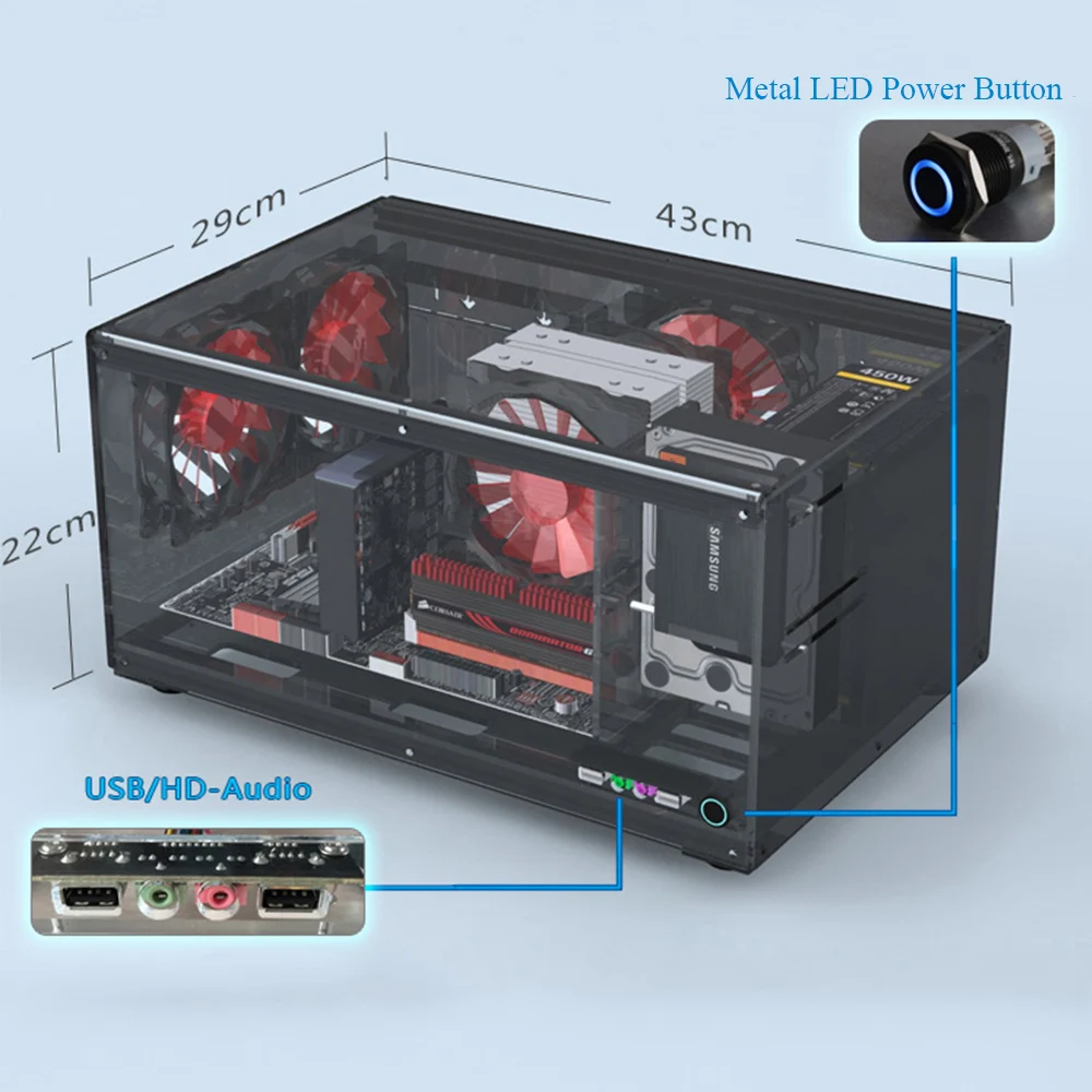 Горизонтальный чехол для компьютера с поддержкой ATX MATX ITX материнская плата