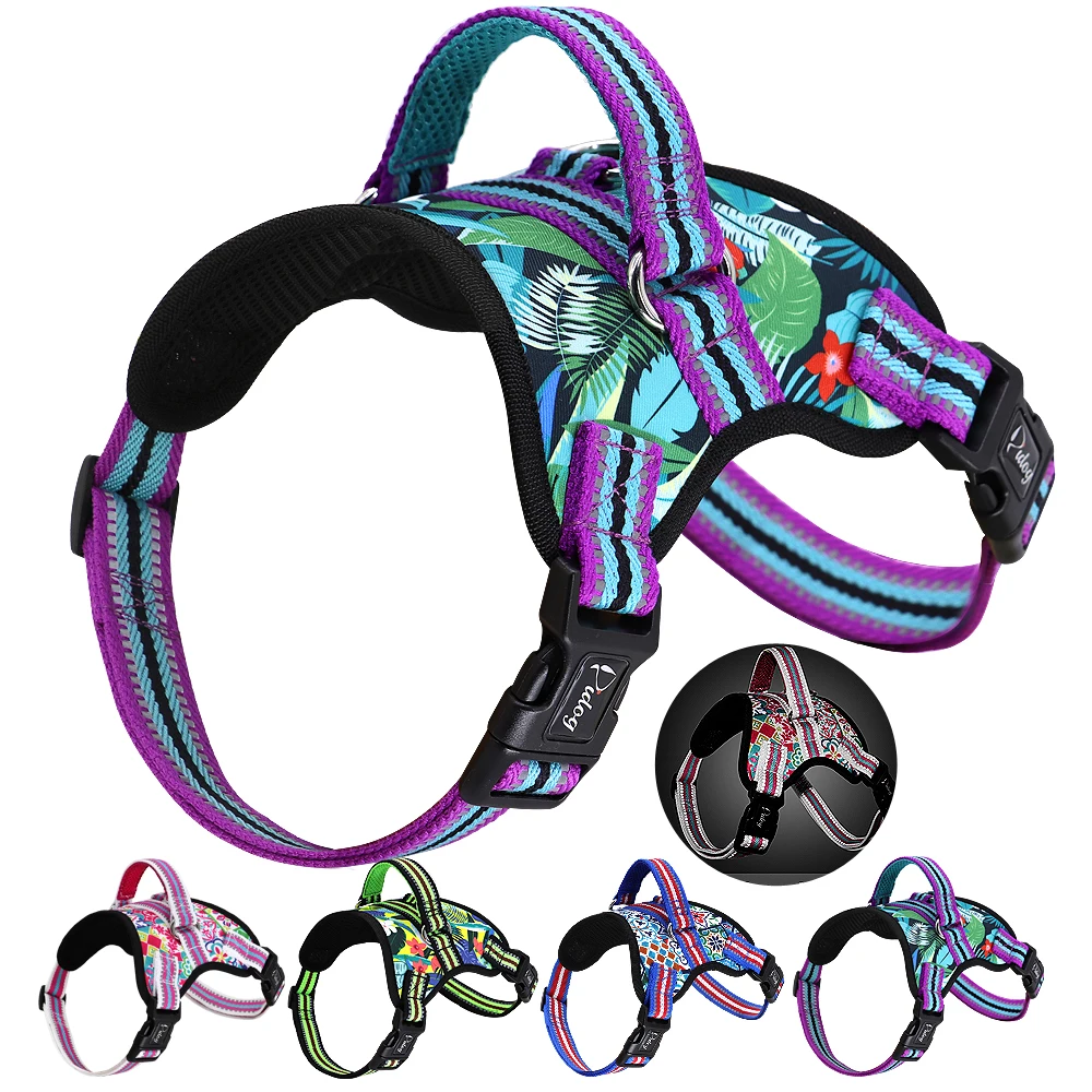 

Nylon Durable Dog Harness Print Reflective Pet Harness No Pull Puppy Pitbull Harness Adjustable For Small Medium Large Dogs