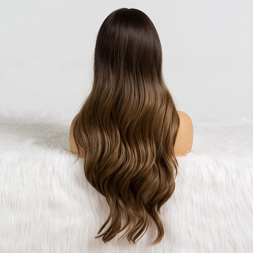 EASIHAIR длинные Омбре коричневый синтетические парики для черных женщин парики с челкой высокая плотность температура Glueless Волнистые Косплей парики