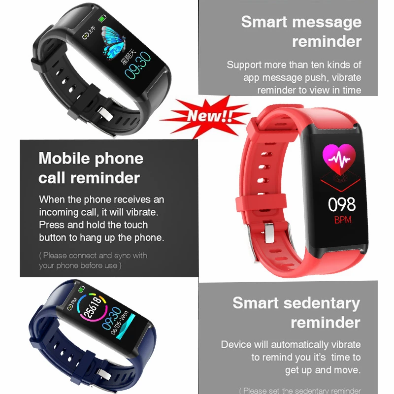 

Newest Heart Rate Blood Pressure Activity Smartband Men Woman Fitness Tracker IP67 Waterproof Color Screen Sport Smart Bracelet