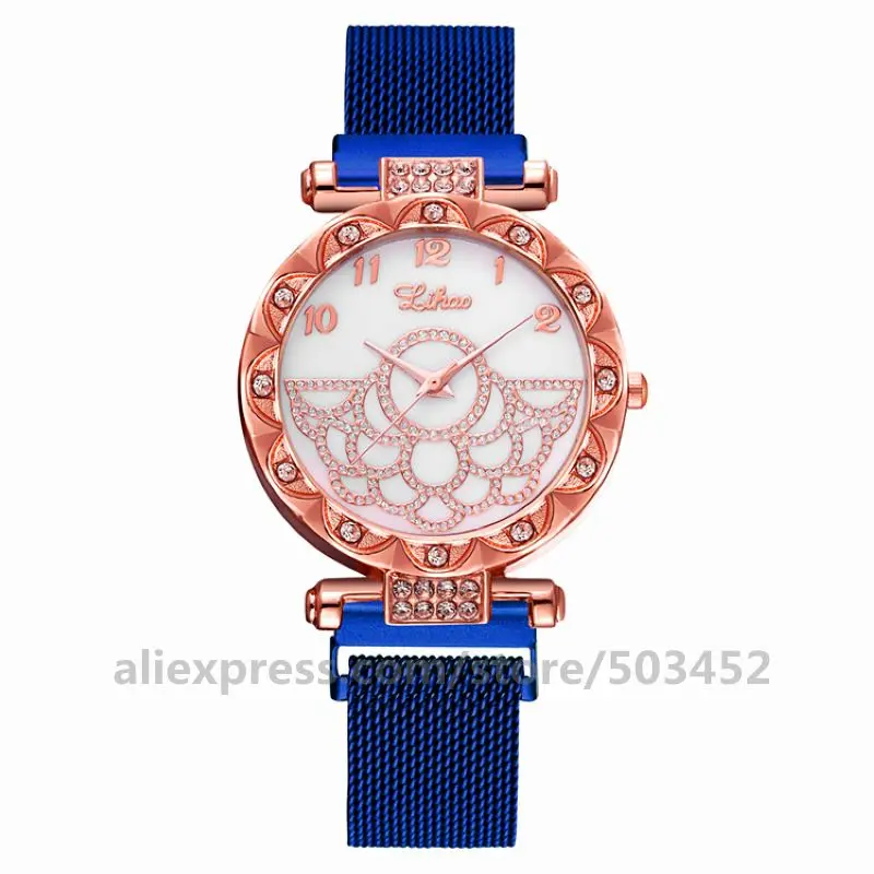 100pcs/lot YOLAKO Magnetic Clock Rhinestone Fashion Gift Bracelet Dress Relogio Feminino Lady Female Elegant Watches