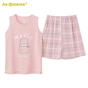 

Pj Set New Sleeveless Short Pants Cartoon Printing Woman Clothes Sleepwear Casual Style Fashion Style Pajamas Set Summer Woman