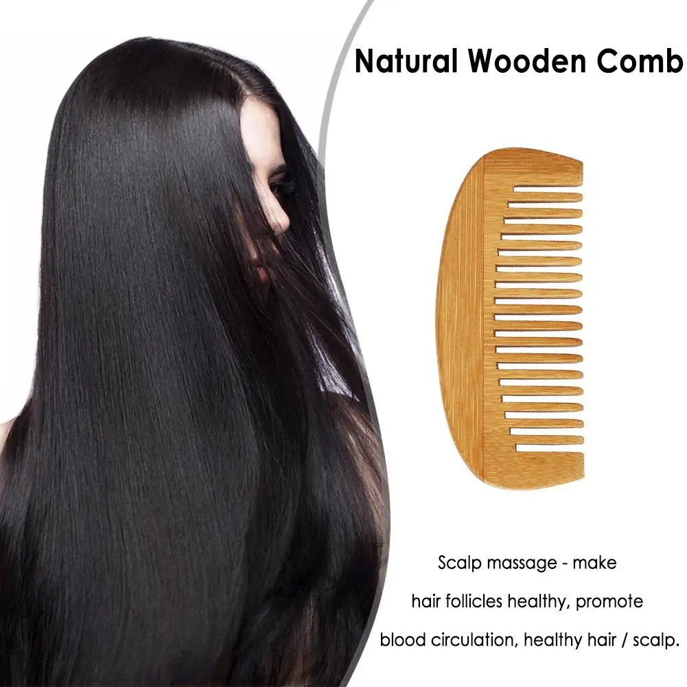 Mini Portable Hair Health Care Natural Peach Wood Comb Close Teeth Bamboo Crescent Shape Head Massage 3