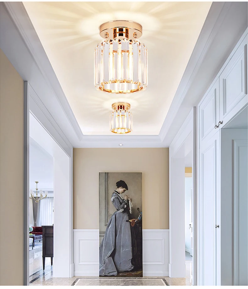 Nordic crystal ceiling light for aisle, corridor entrance, balcony, cloakroom,  luxury crystal small ceiling lamp hanging lights