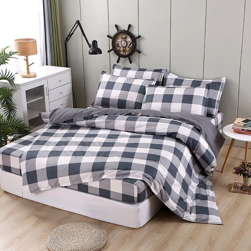 

Bedding Set Bed Sheet Quilted Beddingset Mattress Protector Plaid Printing Home Textile Duvet Cover Set Sheets Pillowcase 4pcs