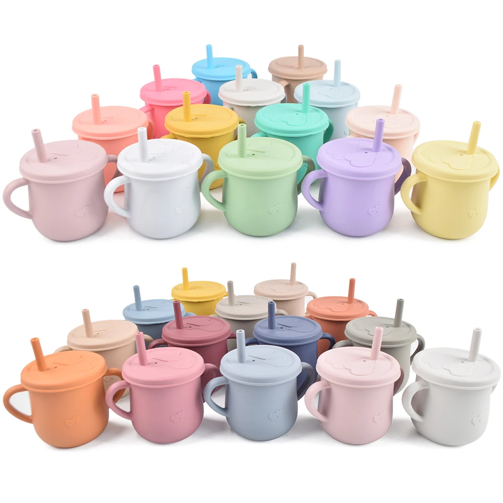 Drinking Cup Silicone Cups Feeding Cup 1Cup 2Lid Silicone Sippy Cups Snack Cup Baby Training Cup