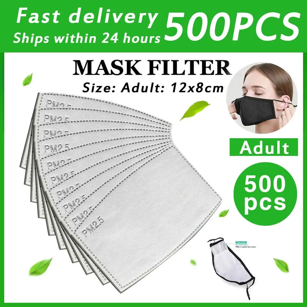 Filtro para mascarilla PM2.5 de 5 capas, papel de gamuza de repuesto, filtros de carbón activado para mascarilla de algodón, almohadilla amigable con la piel, 10-500 Uds.