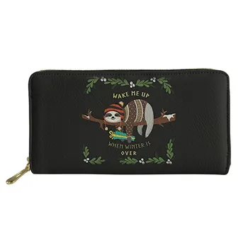 

THIKIN Women Money Bag Cute Sloths Print Long PU Leather Purse Ladies Clutch Zipper Coin Pouch Girls Wallet with Animals Pattern