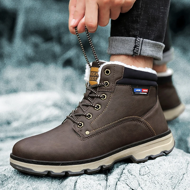Мужские зимние ботинки с высоким берцем водонепроницаемые хлопковые на шнуровке