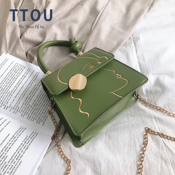 

TTOU 2019 Fashion Trendy Women Handbag Small Chain Shoulder Crossbody Bag Flap Graffiti PU Leather Ladies Messenger Bags Bolsa