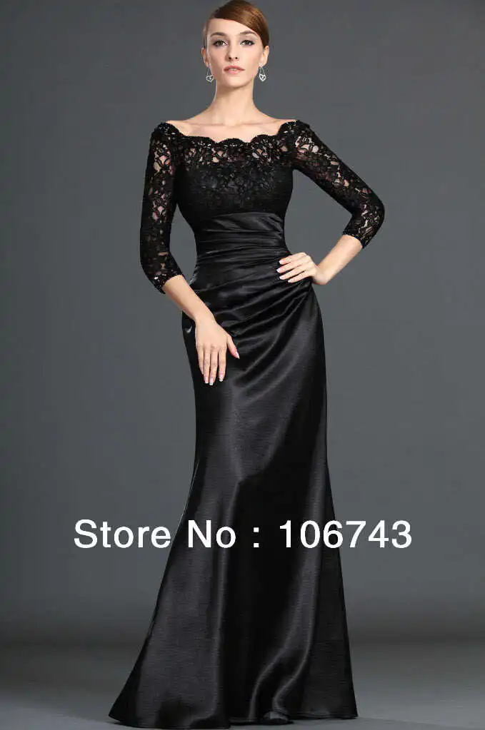 

free shipping 2018 Black Lace Long-Sleeve Prom Evening gown custom vestido de noiva robe de soiree mother of the bride dresses