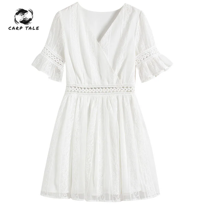 

2019 Women Autumn Casual High Waist Prom Evening Party Club Wear Lace Short Mini Dress Summer Dress Ruffles Sleeve Dress Fashion