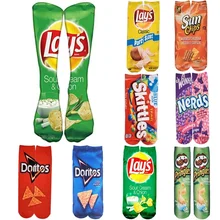 1 пара забавных носков унисекс для мужчин и женщин с 3D принтом картофельных чипсов, гольфы, Хлопковые гольфы для мужчин