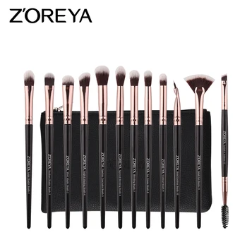 

ZOREYA Eye Makeup Brush Set 12pcs Pro Rose Gold Eye Shadow Concealer Blending Fan Brushes With PU Bag