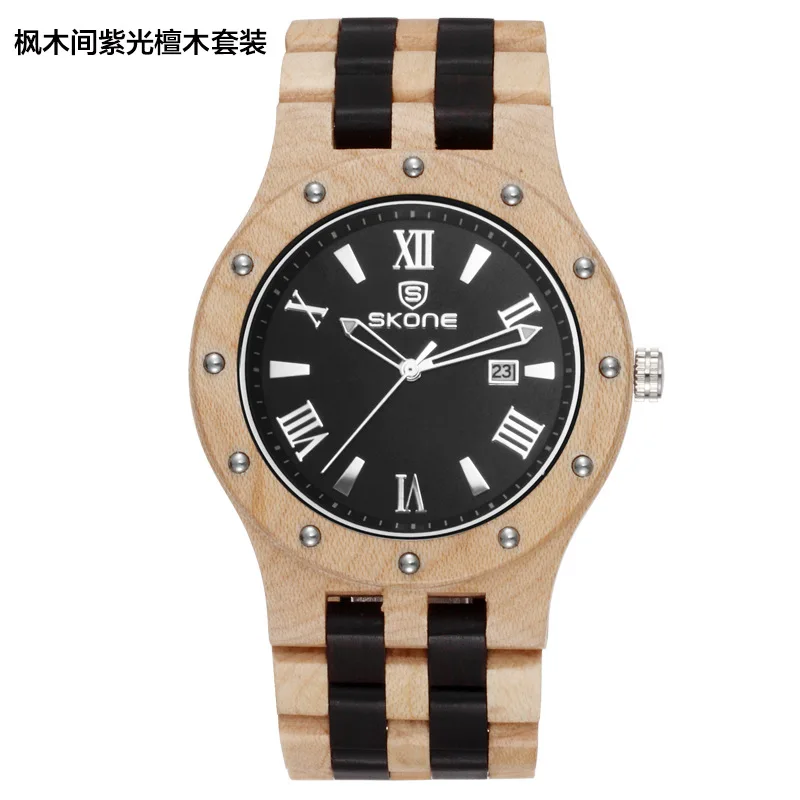 

Summer New Style Men Africa Ebony Watch Large Dial Calendar Waterproof Quartz Watch Natural Environmentally Friendly Wood Watch