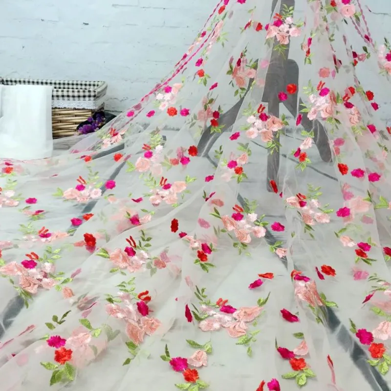 Tela de encaje francés para vestido de boda, tul africano bordado de  flores, red transparente, 130cm, 1 yarda|Tela| - AliExpress