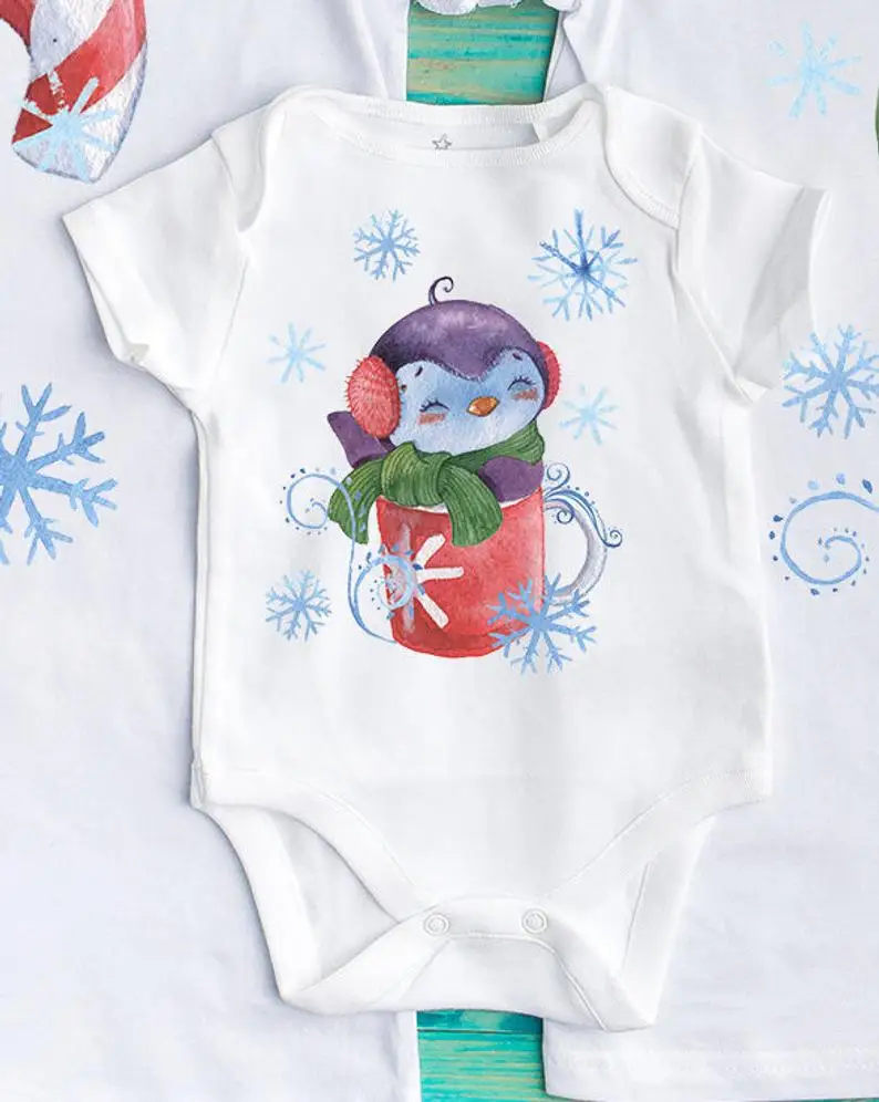 Рождественские одинаковые футболки, семейная Праздничная футболка, комплект с футболкой с пингвином, пижама для пары, одежда для папы, мамы и ребенка - Цвет: P1863C