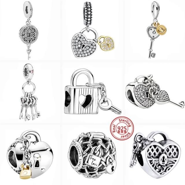 Sterling Silver S925 Pandora Lock and Key Necklace Set 