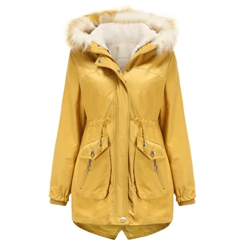 

2020 Women's Cotton Jacket With Detachable Liner Mid-Length Detachable Hood Fur Collar Winter Plush Plus Size Clothing for Women
