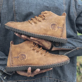 

2121 Nice Fashion Leather Shoes Men Full Handtailor Vintage Sneakers Moccasins Non-slip Super Pop Flats Black Big Sizes XX-327