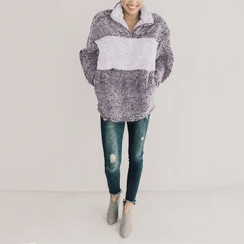 

Women Sweater Solid Color High Collar Pocket Long Sleeve Zipper Casual Warm Winter Autumn Loose Coats