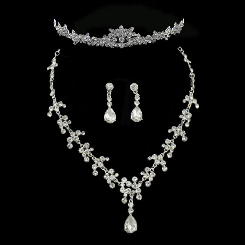 

Hot Bridal Wedding Party Jewelry Set Crystal Rhinestone Necklace & Earrings & Tiara