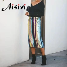 Женские цветные юбки с пайетками для женщин с высокой талией, облегающие Женские юбки-карандаш с блестками, сексуальные шикарные облегающие Клубные вечерние юбки миди