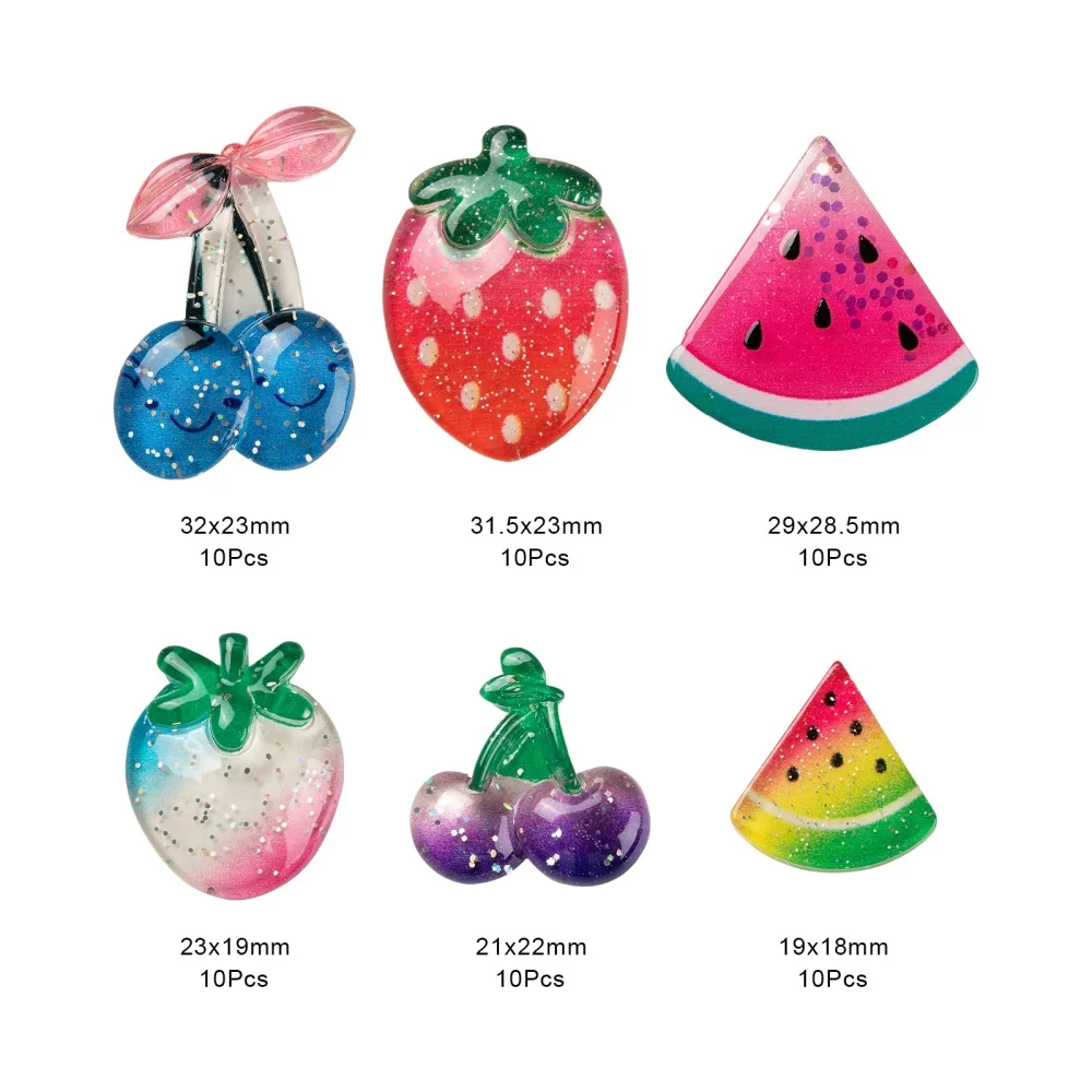 1 Box Resin Cute Fruit Cabochons with Glitter Powder For DIY Lovely Bracelet Phone Case Jewelry Making Accessories Mixed Color