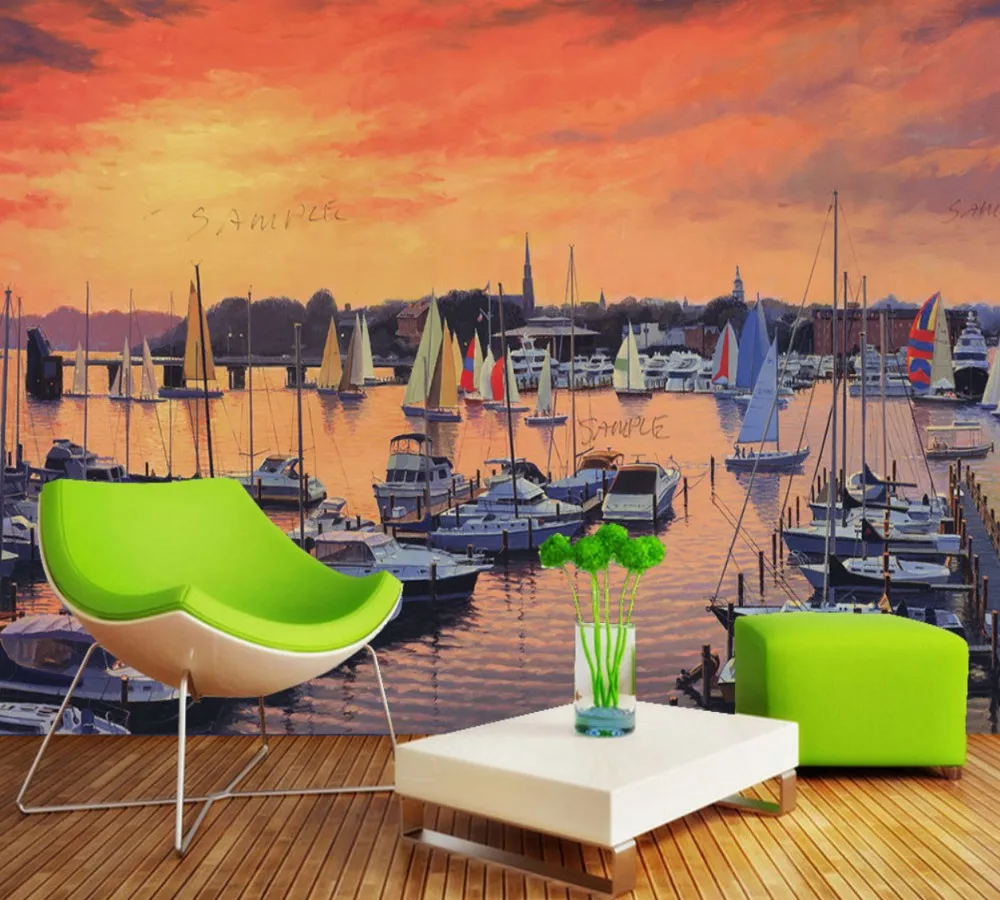 

Dropship Beautiful Scenery Seaside Sailing TV Background Wall Custom 3D Living Room Wallpaper Retro Retro Restaurant Mural