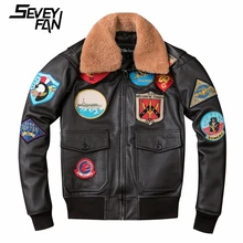 Мужской G1 пилотный кожаный жакет шерстяной воротник из натуральной воловьей кожи Авиатор Пальто мужское коричневое зимнее пальто