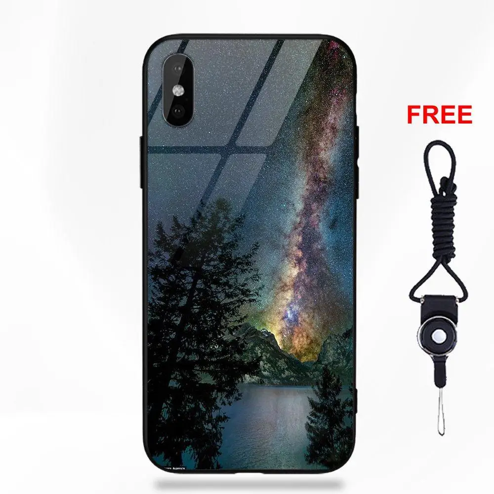 as picture Для Galaxy S8 S9 Plus для Redmi 5 Note 5A 6 huawei Honor 7X P20 Lite mate 10 Pro закаленное стекло Капа чехол звездное ночное пространство небо - Цвет: as picture