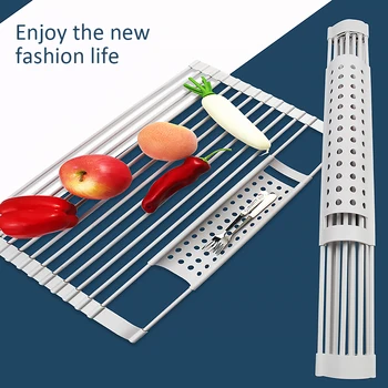 

Kitchen Drying Rack Foldable Drainer Dryer Tray Sink Drying Rack Kitchen Storage Silicone Drain Shelf For Fruit Vegetable Holder