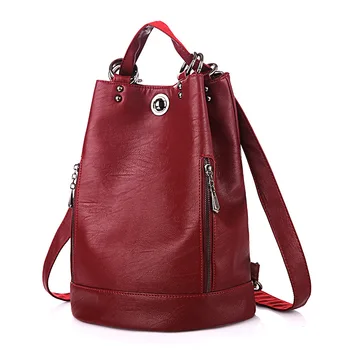 

Waterproof backpack women's backpack Korean soft leather large capacity Pu women's bag Bucket Bag