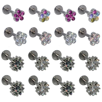

1PC G23 Titanium&Steel CZ Gem Sun Flower Labret Lip Bar Ring Crystal Ear Cartilage Tragus Helix Piercing Screw Fit Top 16g