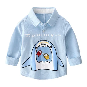 

Baby Boys Long Sleeve Cartoon Shark Print Shirts Kids Tops Casual Tees Shirts for boys Autumn Toddler Boy Shirts