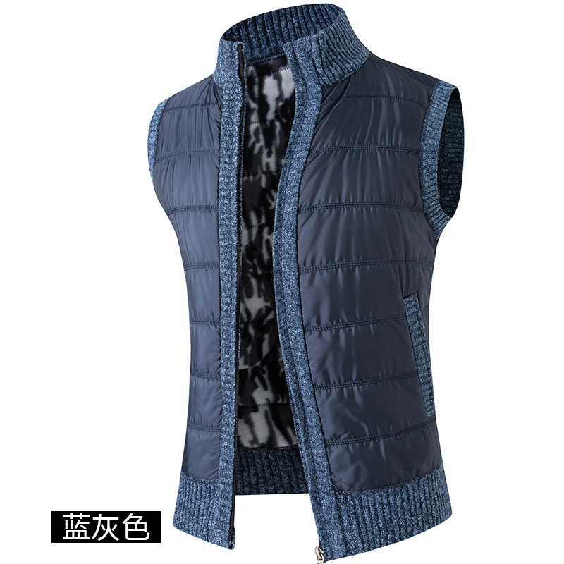 Winter Men's Vest Sleeveless Sweater Zipper Cardigan Waistcoat Stripe Feece Wool Casual Fashion Velvet Knitwear