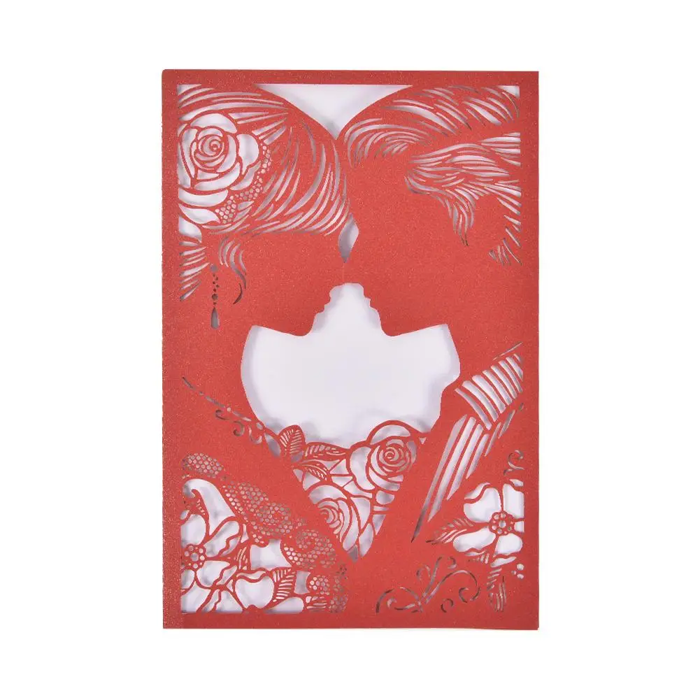  10Pcs Wedding Cards Hollow Laser Cut Greeting Card Invitation Letter Cover For Birthday Valentine D - 4000427764330