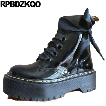 

ankle trend flatform combat brand women winter boots genuine leather shoes japanese muffin patent big size platform military