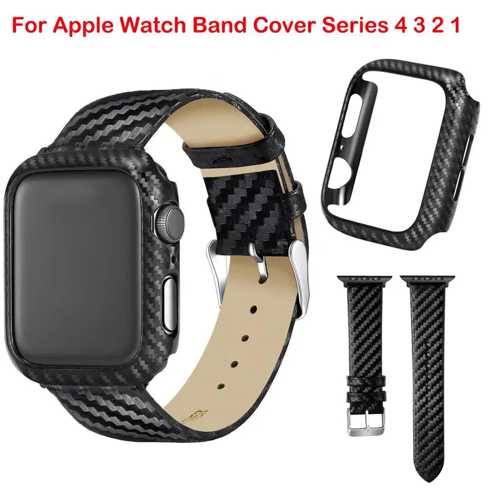

Ultra Thin Carbon Fiber Case Protective Frame For Apple Watch Band Cover Series 4 3 2 1 iWatch 38mm 42mm 40mm 44mm Leather Band