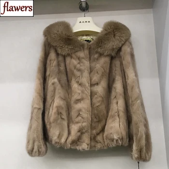 

New Arrival Winter Thick Warm Lady Real Mink Fur Coats Lxuxury Handmade Women Natural Mink Fur Overcoats Fox Fur Collar Jackets
