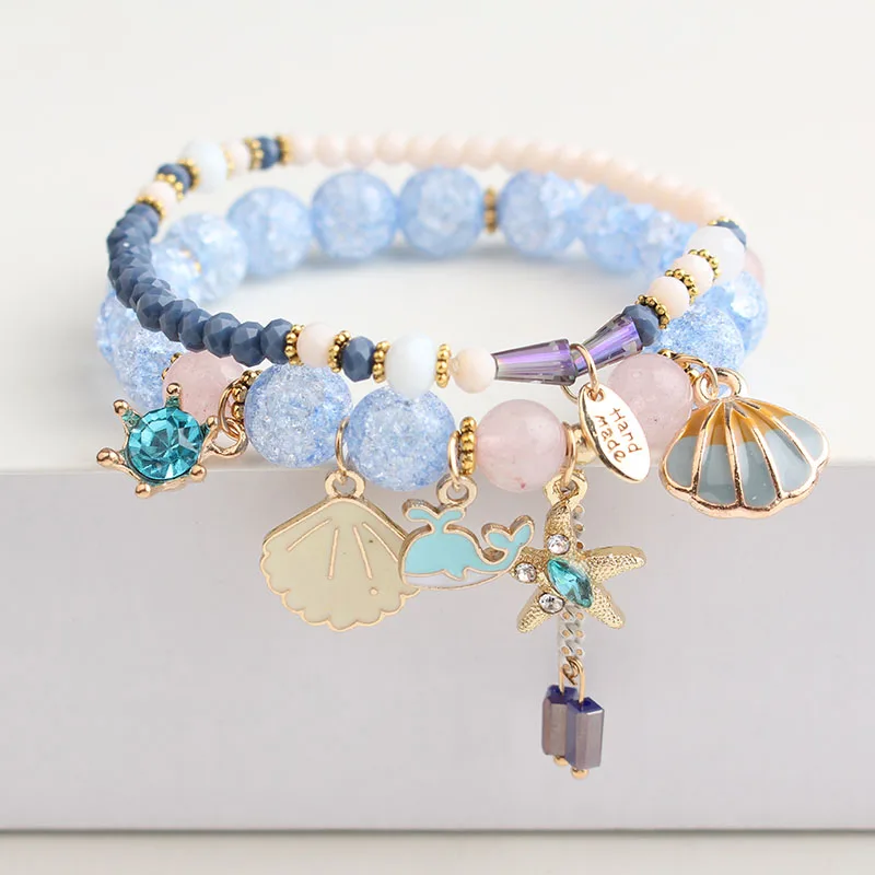 Rose sisi 2022 Summer Vacation Beach Bracelet Shell Little Girl Pendant Burst Bead Sweet Romantic Set for women jewelry | Украшения и